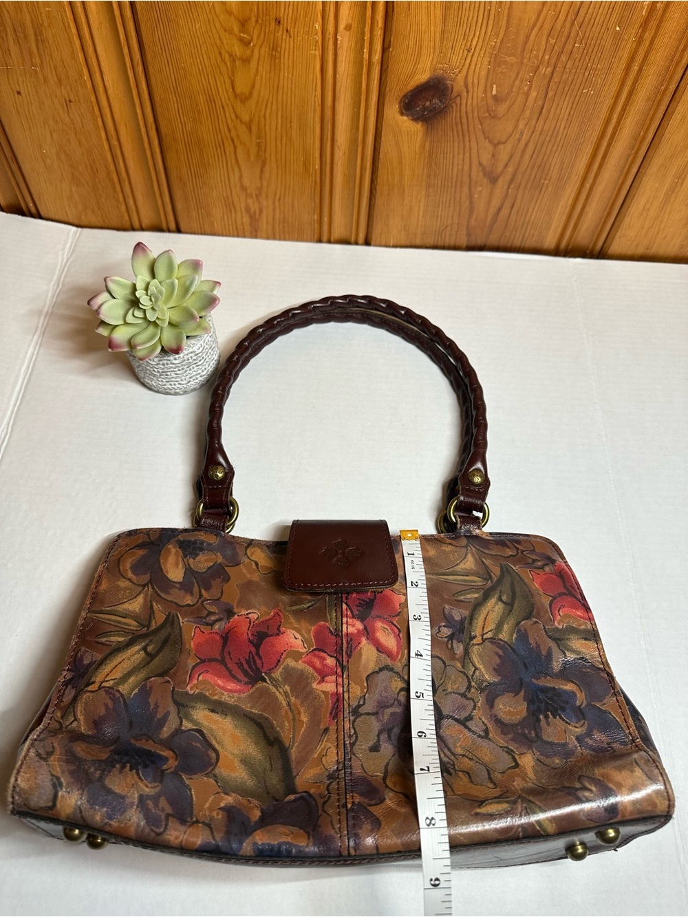 Patricia Nash Brown Hand-Painted Floral Shoulder Bag with Red Accents - Picture 9 of 16